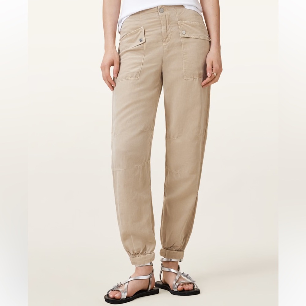 NEW with Tags All Saints VAL HIGH-RISE CARGO LINEN BLEND PANTS